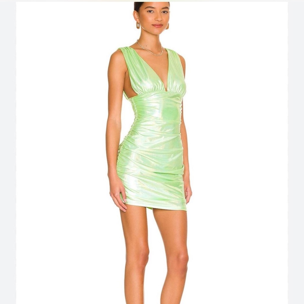 Superdown Metallic Green Deep V Mini Dress XL